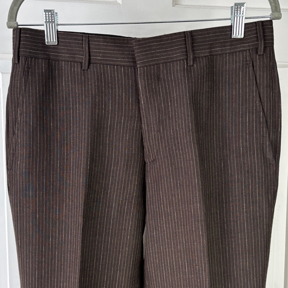 Polo by Ralph Lauren Brown Linen-Wool Pinstripe Dress Trousers